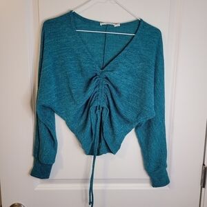 Lush Blue Knit Style Blouse Top